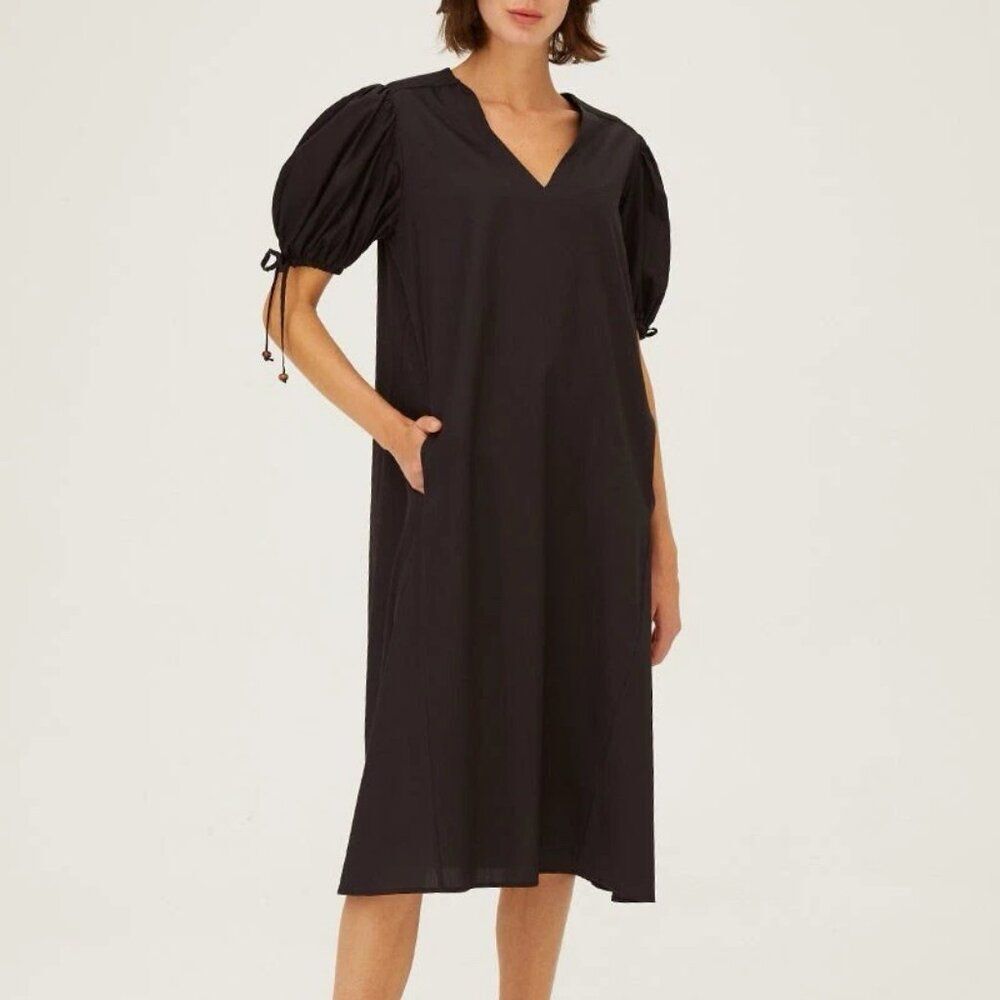 Harshman Los Angeles Dore Black V Neck Puff Sleeve Dress Size Small